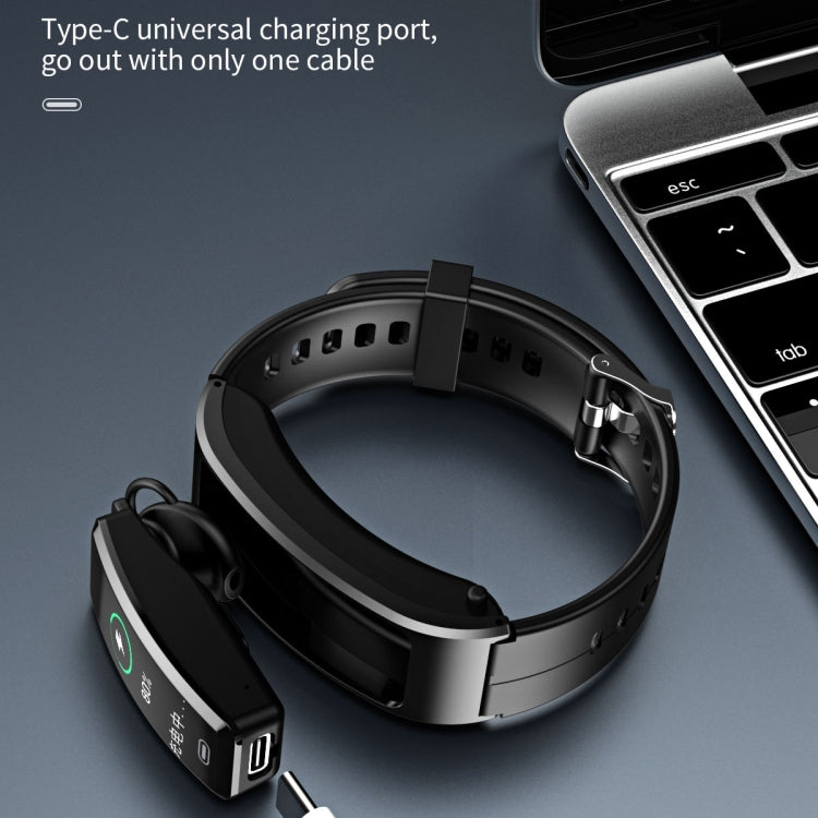 B7 Bluetooth Earphone Smart Bracelet, Support Sleep Monitoring / Blood Oxygen Monitoring / Heart Rate Monitoring(Black + Black Leather Belt) - Smart Wristbands by PMC TechLife | Online Shopping South Africa | PMC TechLife