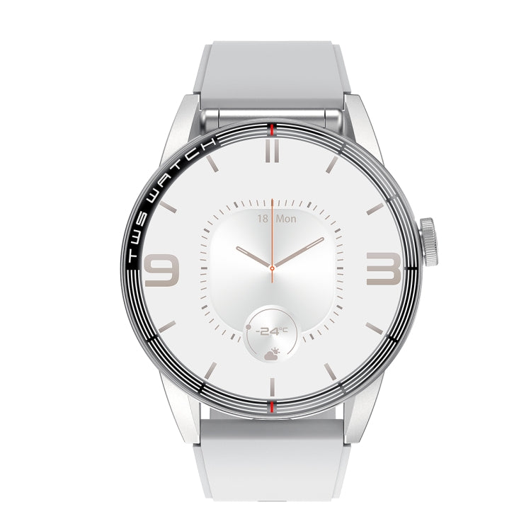 R6 1.32 inch Round Screen 2 in 1 Bluetooth Earphone Smart Watch, Support Bluetooth Call / Health Monitoring(Silver Silicone Strap) -  by PMC TechLife | Online Shopping South Africa | PMC TechLife