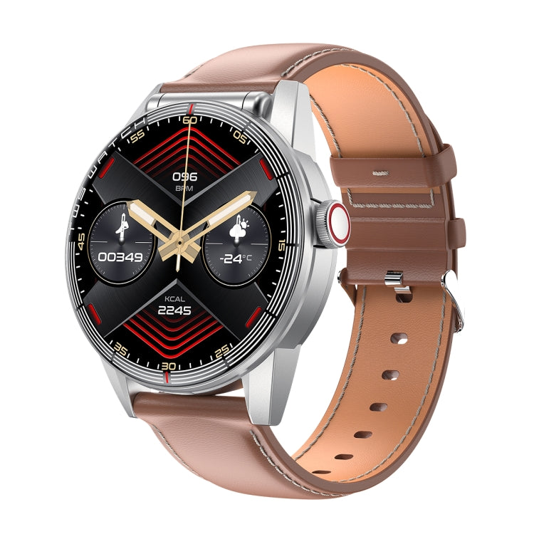 R6 1.32 inch Round Screen 2 in 1 Bluetooth Earphone Smart Watch, Support Bluetooth Call / Health Monitoring(Brown Leather Strap) -  by PMC TechLife | Online Shopping South Africa | PMC TechLife