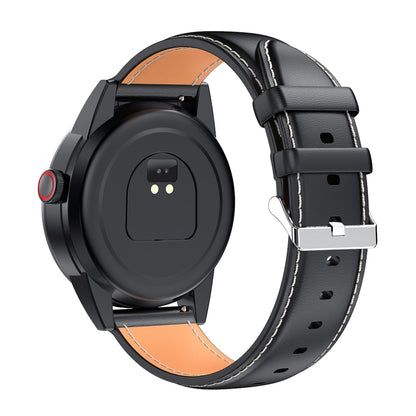 R6 1.32 inch Round Screen 2 in 1 Bluetooth Earphone Smart Watch, Support Bluetooth Call / Health Monitoring(Black Leather Strap) -  by PMC Jewellery | Online Shopping South Africa | PMC Jewellery