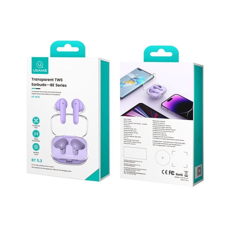 USAMS BE16 Ice Tray Series Transparent TWS In-Ear Wireless Bluetooth Earphone(Green) - TWS Earphone by USAMS | Online Shopping South Africa | PMC Jewellery