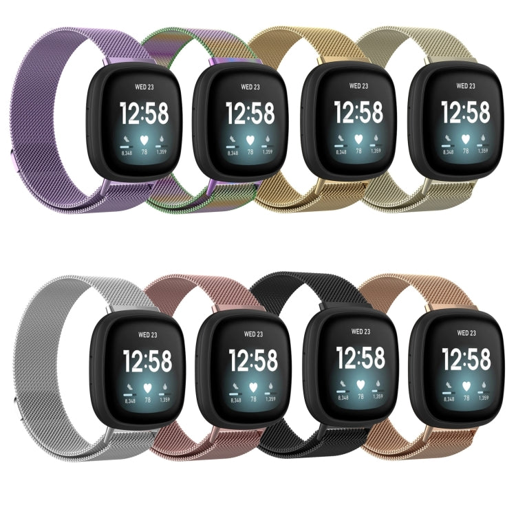 For Fitbit Versa 4 Milanese Magnetic Metal Weave Watchband, Small Size(Pink) - Watch Bands by PMC TechLife | Online Shopping South Africa | PMC TechLife