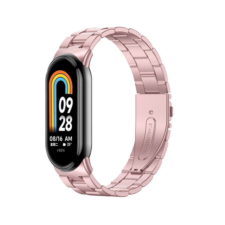 For Xiaomi Mi Band 8 Milanese Three-bead Metal Watch Band(Rose Pink) -  by PMC Jewellery | Online Shopping South Africa | PMC Jewellery