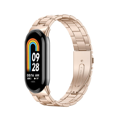 For Xiaomi Mi Band 8 Milanese Three-bead Metal Watch Band(Rose Gold) -  by PMC Jewellery | Online Shopping South Africa | PMC Jewellery