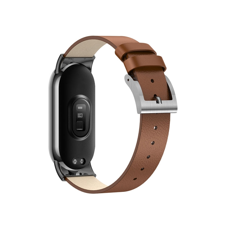 For Xiaomi Mi Band 8 Leather Replacement Watch Band(Brown) -  by PMC Jewellery | Online Shopping South Africa | PMC Jewellery