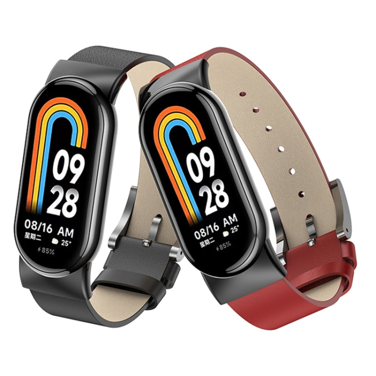 For Xiaomi Mi Band 8 Leather Replacement Watch Band(Grey) -  by PMC TechLife | Online Shopping South Africa | PMC TechLife