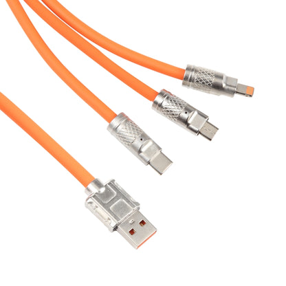 Mech Series 6A 120W 3 in 1 Metal Plug Silicone Fast Charging Data Cable, Length: 1.2m(Orange) - Multifunctional Cable by PMC Jewellery | Online Shopping South Africa | PMC Jewellery