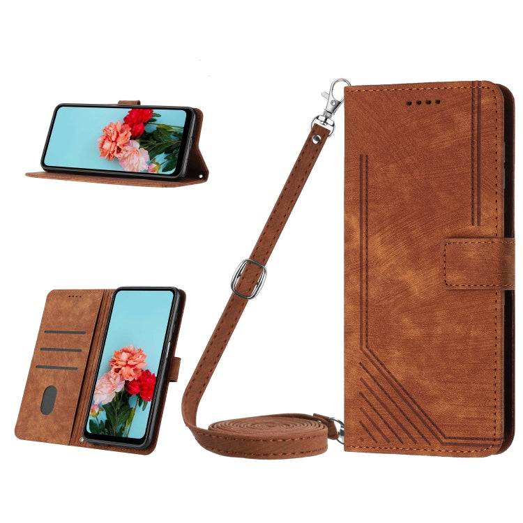 For OnePlus Nord CE 3/Nord CE 3 Lite/Nord N30 Skin Feel Stripe Pattern Leather Phone Case with Lanyard(Brown) - OnePlus Cases by PMC Jewellery | Online Shopping South Africa | PMC Jewellery