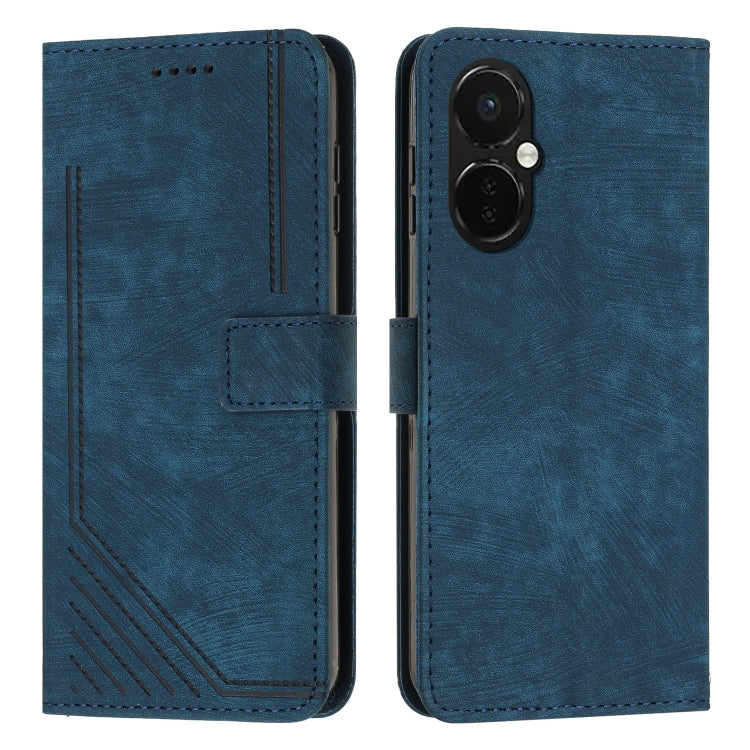 For OnePlus Nord CE 3/Nord CE 3 Lite/Nord N30 Skin Feel Stripe Pattern Leather Phone Case with Lanyard(Blue) - OnePlus Cases by PMC Jewellery | Online Shopping South Africa | PMC Jewellery