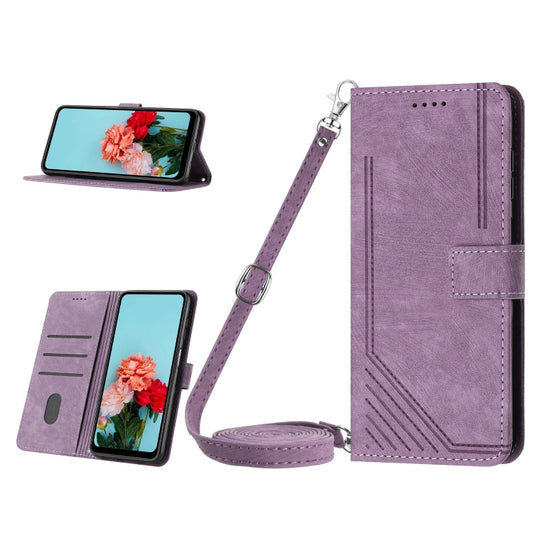 For OnePlus Nord CE 3/Nord CE 3 Lite/Nord N30 Skin Feel Stripe Pattern Leather Phone Case with Lanyard(Purple) - OnePlus Cases by PMC Jewellery | Online Shopping South Africa | PMC Jewellery