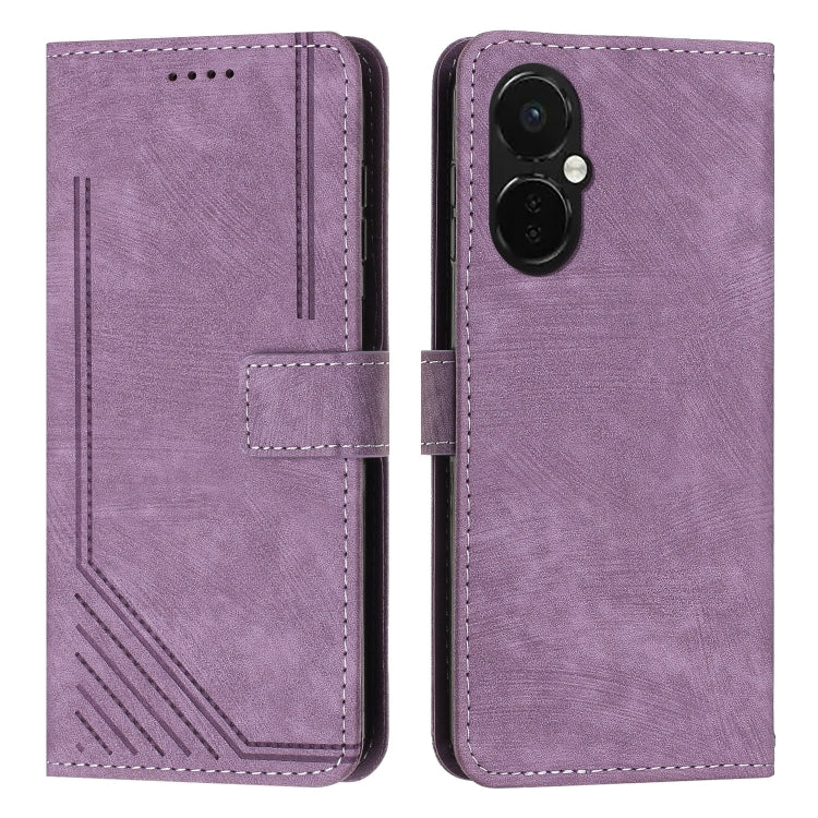 For OnePlus Nord CE 3/Nord CE 3 Lite/Nord N30 Skin Feel Stripe Pattern Leather Phone Case with Lanyard(Purple) - free shipping - PMC TechLife - Order now!