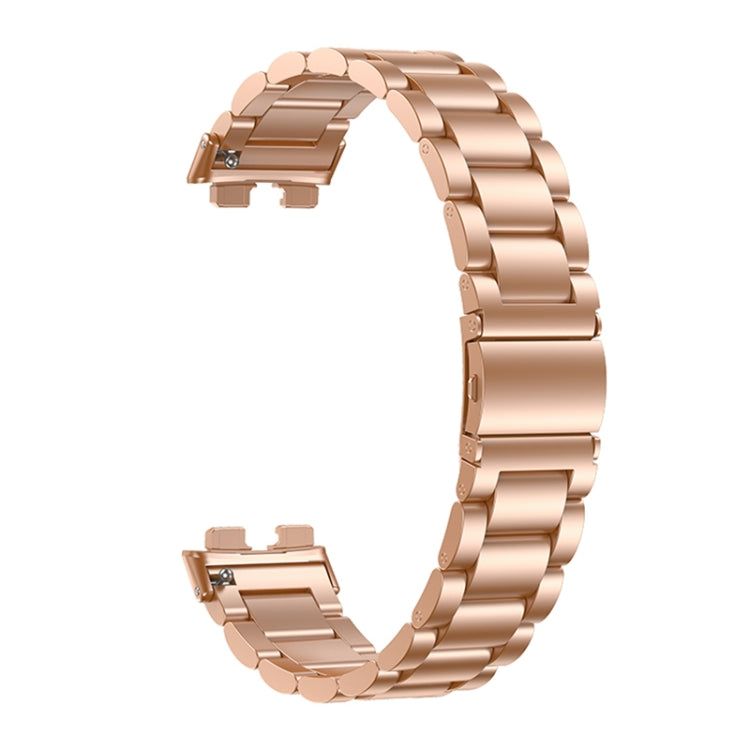 For Huawei Band 8 16mm Three Strains Metal Replacement Watch Band(Rose Gold) - Watch Bands by PMC Jewellery | Online Shopping South Africa | PMC Jewellery