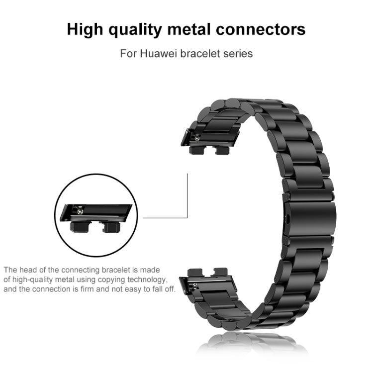 For Huawei Band 8 16mm Three Strains Metal Replacement Watch Band(Rose Gold) - Watch Bands by PMC TechLife | Online Shopping South Africa | PMC TechLife