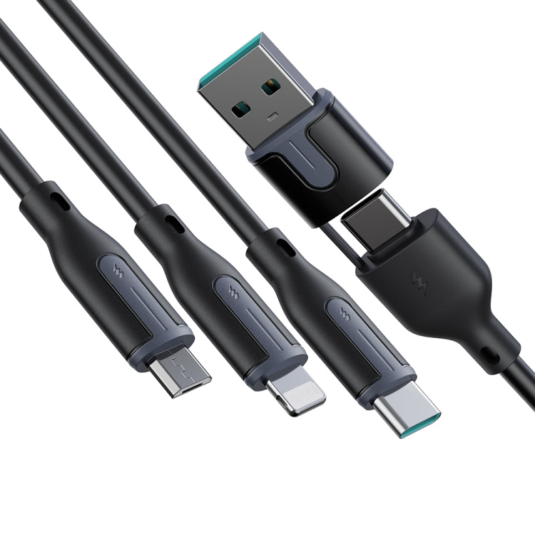 JOYROOM S-2T3018A15 Ice-Crystal Series 1.2m 3.5A USB+Type-C to 8 Pin+Type-C+Micro USB 3 in 2 Fast Charging Cable(Black) - Multifunction Cable by JOYROOM | Online Shopping South Africa | PMC Jewellery