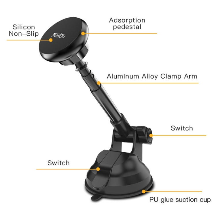 Yesido C41 Car Windshield Telescopic Suction Cup Magnetic Phone Holder(Black) - Car Holders by Yesido | Online Shopping South Africa | PMC Jewellery