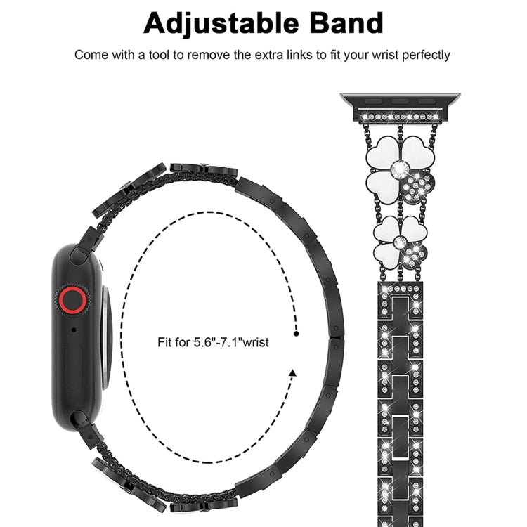 For Apple Watch Ultra 49mm Petal Metal Diamond Watch Band(Black+White) -  by PMC TechLife | Online Shopping South Africa | PMC TechLife