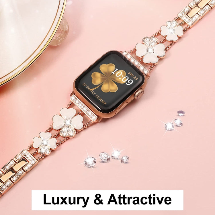 For Apple Watch Ultra 49mm Petal Metal Diamond Watch Band(Rose Gold+White) -  by PMC Jewellery | Online Shopping South Africa | PMC Jewellery