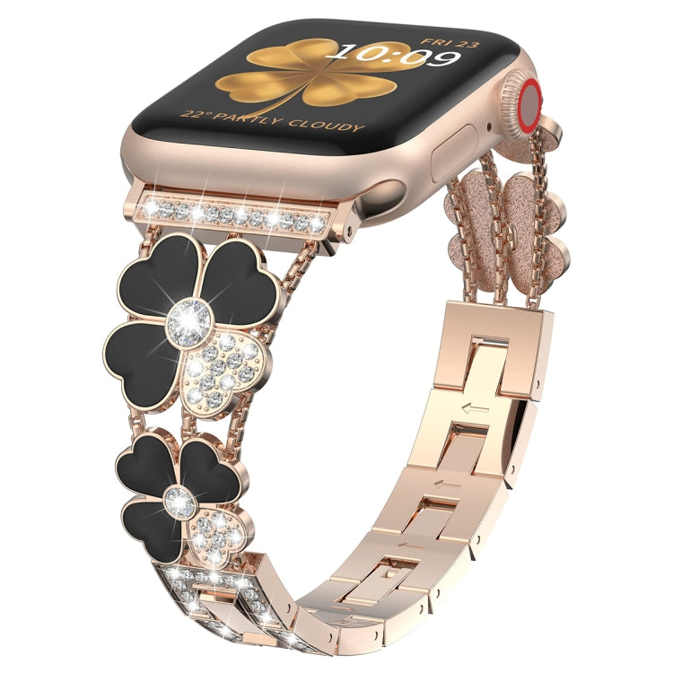 For Apple Watch 8 41mm Petal Metal Diamond Watch Band(Rose Gold+Black) -  by PMC TechLife | Online Shopping South Africa | PMC TechLife