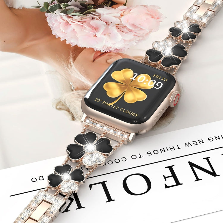 For Apple Watch 8 41mm Petal Metal Diamond Watch Band(Rose Gold+Black) -  by PMC TechLife | Online Shopping South Africa | PMC TechLife