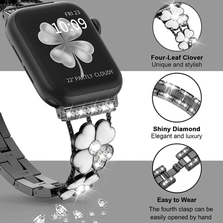 For Apple Watch 8 45mm Petal Metal Diamond Watch Band(Black+White) -  by PMC TechLife | Online Shopping South Africa | PMC TechLife