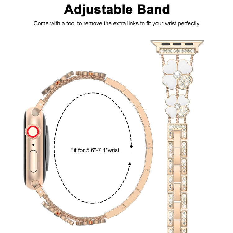 For Apple Watch 8 45mm Petal Metal Diamond Watch Band(Rose Gold+White) -  by PMC Jewellery | Online Shopping South Africa | PMC Jewellery