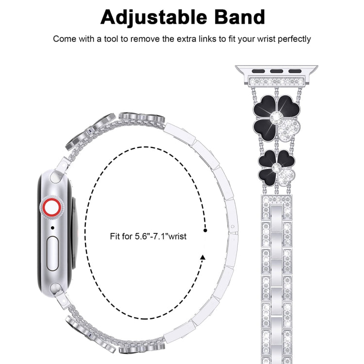 For Apple Watch SE 2022 40mm Petal Metal Diamond Watch Band(Sliver+Black) -  by PMC TechLife | Online Shopping South Africa | PMC TechLife