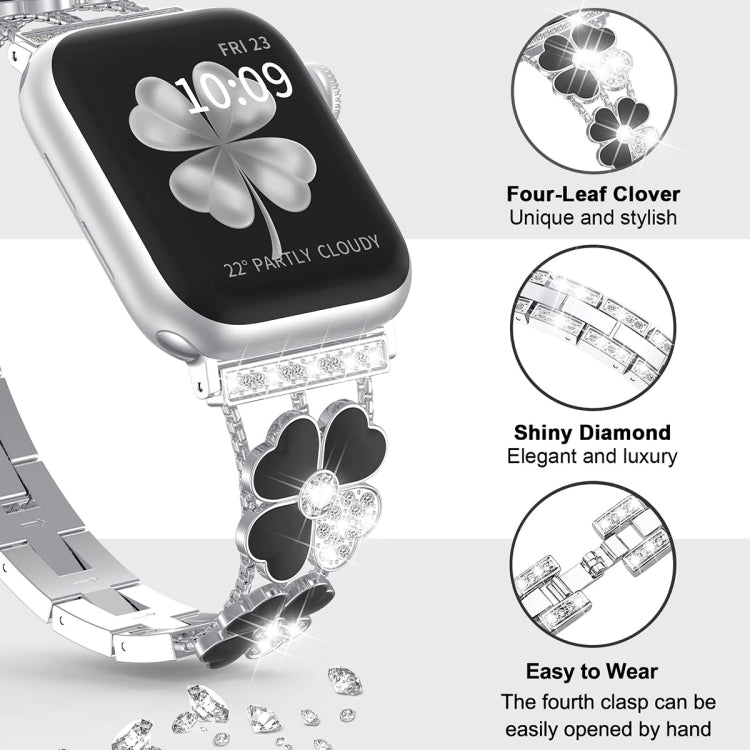 For Apple Watch SE 2022 40mm Petal Metal Diamond Watch Band(Sliver+Black) -  by PMC TechLife | Online Shopping South Africa | PMC TechLife