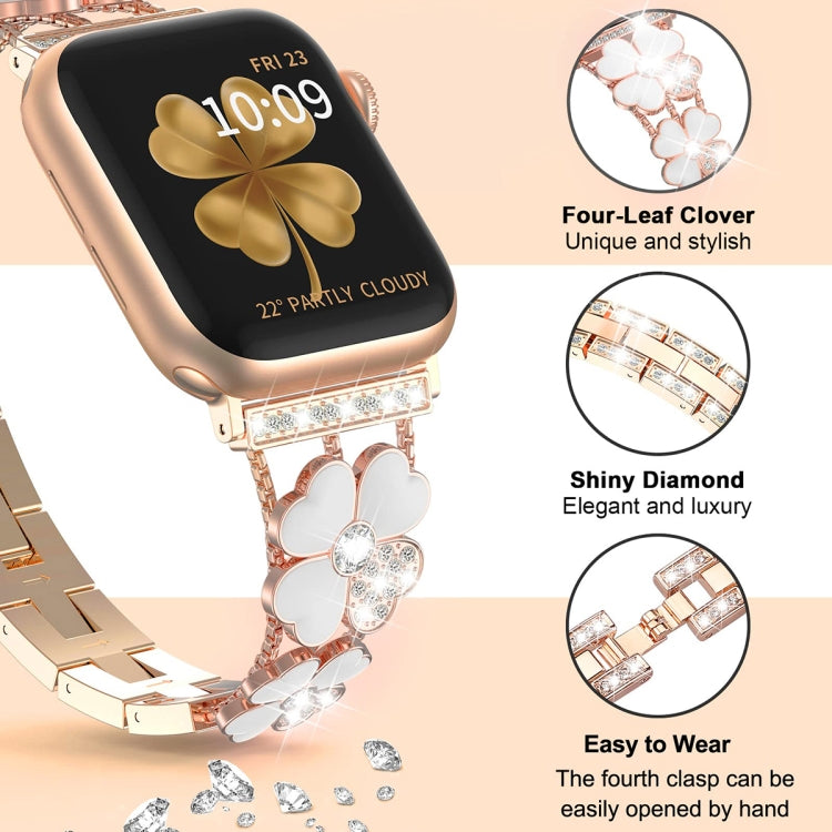 For Apple Watch SE 2022 44mm Petal Metal Diamond Watch Band(Rose Gold+White) -  by PMC TechLife | Online Shopping South Africa | PMC TechLife