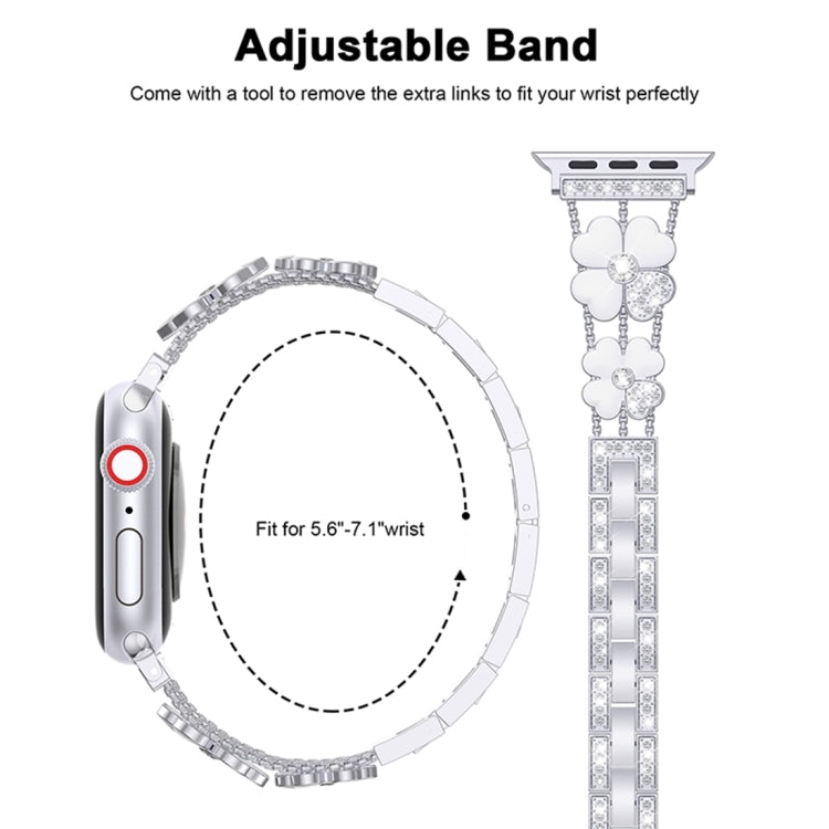 For Apple Watch SE 2022 44mm Petal Metal Diamond Watch Band(Sliver+White) -  by PMC TechLife | Online Shopping South Africa | PMC TechLife