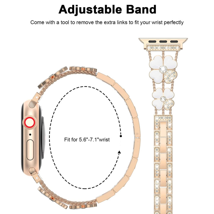 For Apple Watch SE 40mm Petal Metal Diamond Watch Band(Rose Gold+White) - Watch Bands by PMC Jewellery | Online Shopping South Africa | PMC Jewellery