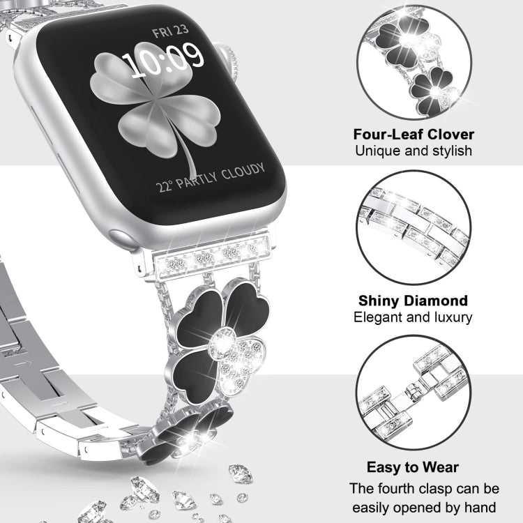 For Apple Watch SE 44mm Petal Metal Diamond Watch Band(Silver+Black) - Watch Bands by PMC Jewellery | Online Shopping South Africa | PMC Jewellery