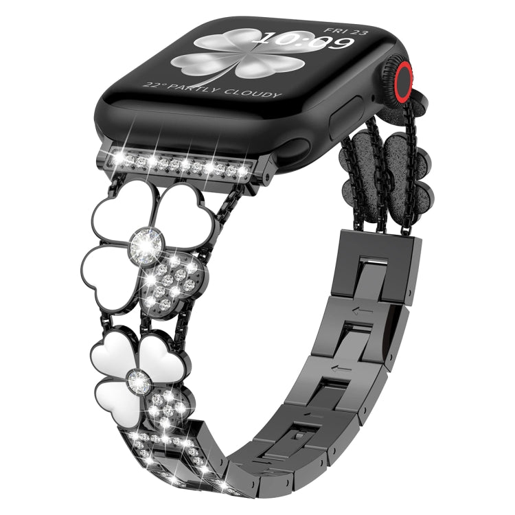 For Apple Watch 6 40mm Petal Metal Diamond Watch Band(Black+White) -  by PMC TechLife | Online Shopping South Africa | PMC TechLife