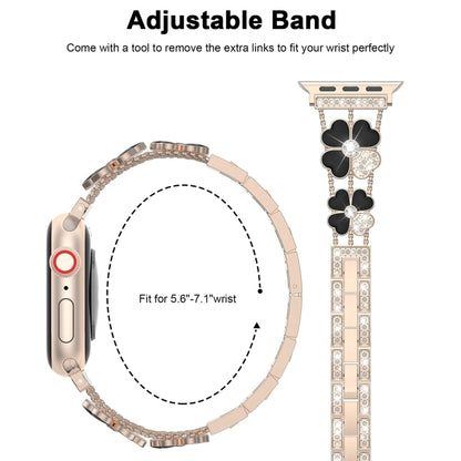 For Apple Watch 6 40mm Petal Metal Diamond Watch Band(Rose Gold+Black) - Watch Bands by PMC Jewellery | Online Shopping South Africa | PMC Jewellery