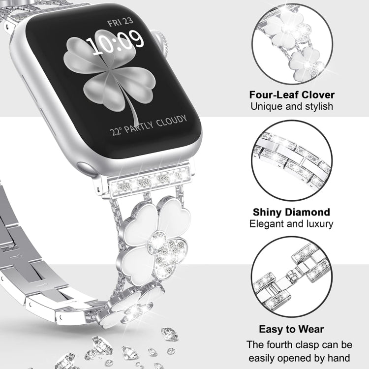 For Apple Watch 6 44mm Petal Metal Diamond Watch Band(Sliver+White) -  by PMC TechLife | Online Shopping South Africa | PMC TechLife