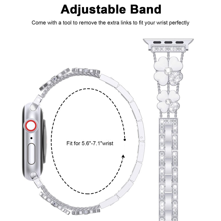 For Apple Watch 5 40mm Petal Metal Diamond Watch Band(Sliver+White) -  by PMC TechLife | Online Shopping South Africa | PMC TechLife