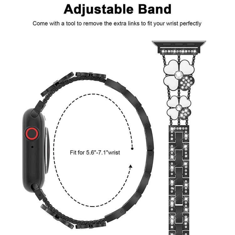 For Apple Watch 3 38mm Petal Metal Diamond Watch Band(Black+White) -  by PMC TechLife | Online Shopping South Africa | PMC TechLife