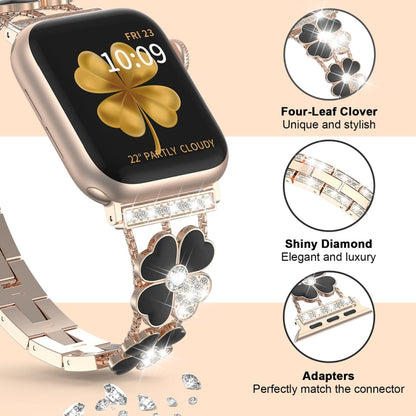 For Apple Watch 3 42mm Petal Metal Diamond Watch Band(Rose Gold+Black) - Watch Bands by PMC Jewellery | Online Shopping South Africa | PMC Jewellery