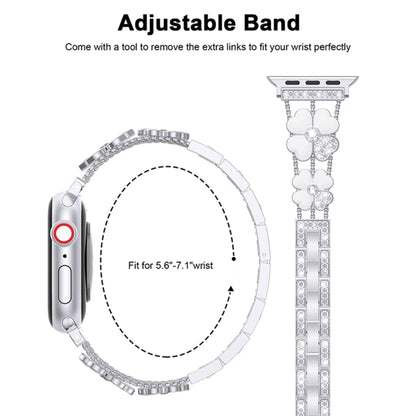 For Apple Watch 3 42mm Petal Metal Diamond Watch Band(Silver+White) - Watch Bands by PMC Jewellery | Online Shopping South Africa | PMC Jewellery