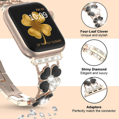 For Apple Watch 2 38mm Petal Metal Diamond Watch Band(Rose Gold+Black) - Watch Bands by PMC Jewellery | Online Shopping South Africa | PMC Jewellery