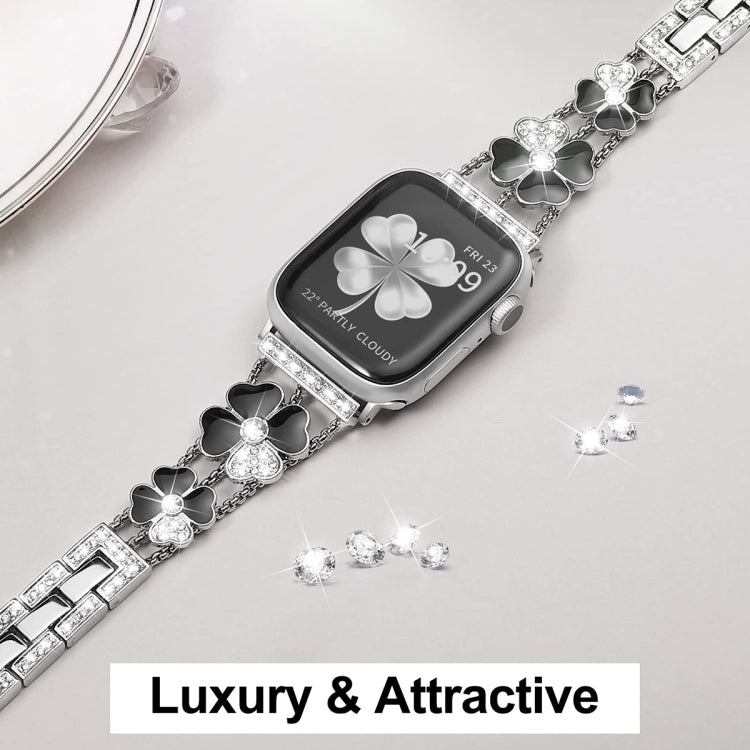 For Apple Watch 2 38mm Petal Metal Diamond Watch Band(Sliver+Black) -  by PMC Jewellery | Online Shopping South Africa | PMC Jewellery