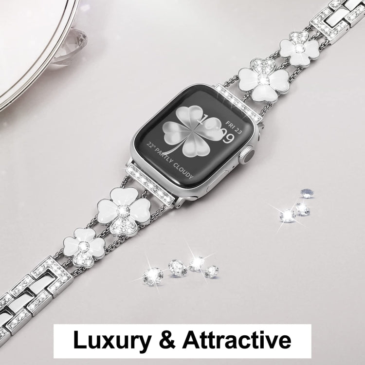 For Apple Watch 2 38mm Petal Metal Diamond Watch Band(Sliver+White) -  by PMC Jewellery | Online Shopping South Africa | PMC Jewellery