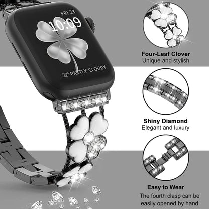 For Apple Watch 42mm Petal Metal Diamond Watch Band(Black+White) -  by PMC Jewellery | Online Shopping South Africa | PMC Jewellery