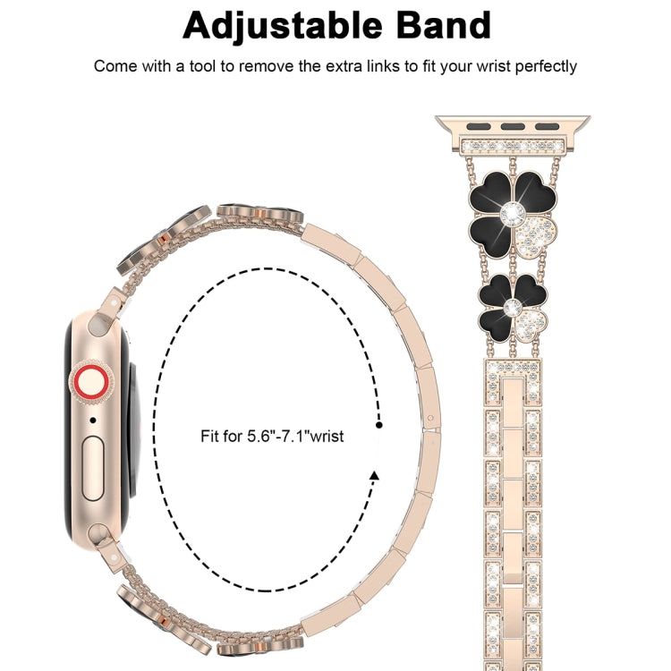 For Apple Watch 42mm Petal Metal Diamond Watch Band(Rose Gold+Black) - Watch Bands by PMC Jewellery | Online Shopping South Africa | PMC Jewellery