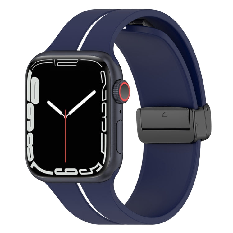 Two Color Folding Buckle Silicone Watch Band For Apple Watch Ultra 49mm(Midnight Blue+White) - Watch Bands by PMC Jewellery | Online Shopping South Africa | PMC Jewellery