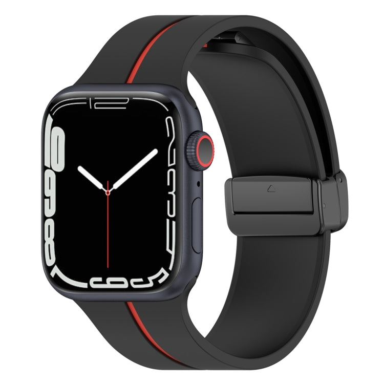 Two Color Folding Buckle Silicone Watch Band For Apple Watch 8 45mm(Black+Red) - Watch Bands by PMC Jewellery | Online Shopping South Africa | PMC Jewellery