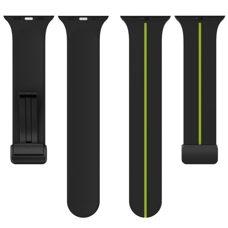 Two Color Folding Buckle Silicone Watch Band For Apple Watch 8 45mm(Black+Lime) -  by PMC TechLife | Online Shopping South Africa | PMC TechLife