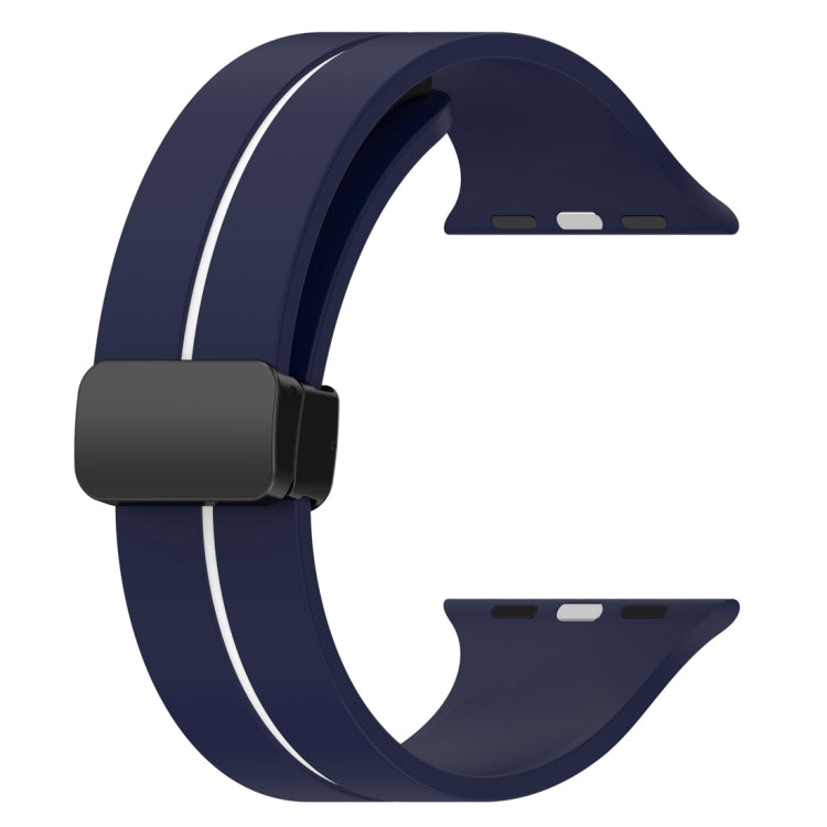 Two Color Folding Buckle Silicone Watch Band For Apple Watch 8 45mm(Midnight Blue+White) -  by PMC TechLife | Online Shopping South Africa | PMC TechLife