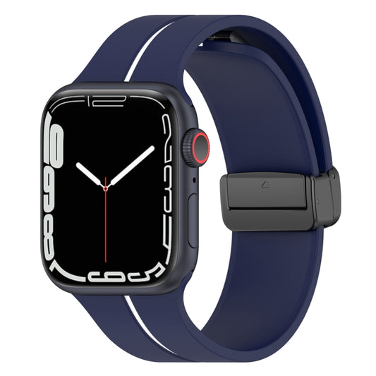 Two Color Folding Buckle Silicone Watch Band For Apple Watch 7 45mm(Midnight Blue+White) - Watch Bands by PMC Jewellery | Online Shopping South Africa | PMC Jewellery