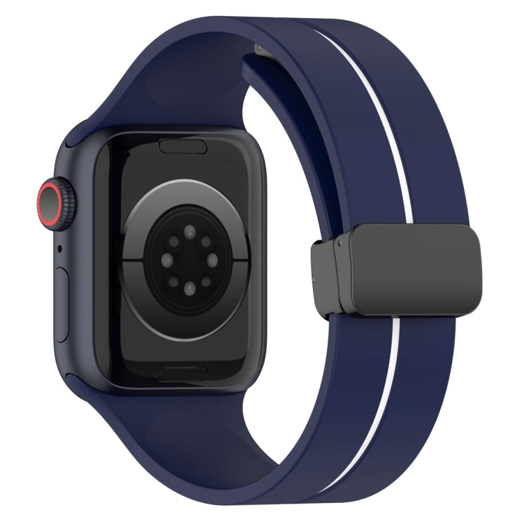 Two Color Folding Buckle Silicone Watch Band For Apple Watch 7 45mm(Midnight Blue+White) - Watch Bands by PMC Jewellery | Online Shopping South Africa | PMC Jewellery