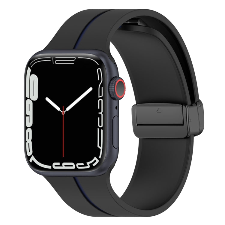 Two Color Folding Buckle Silicone Watch Band For Apple Watch SE 2022 40mm(Black+Blue) -  by PMC TechLife | Online Shopping South Africa | PMC TechLife
